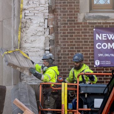 Demolition continues on the the Hamline-Midway Library in St. Paul