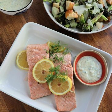 Recipe: Poached salmon and broccoli Caesar salad make a healthy, hearty meal