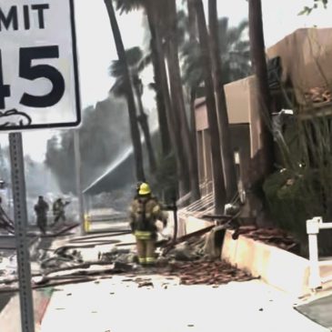 Police and firefighters respond to an explosion rocking the California city of Palm Springs