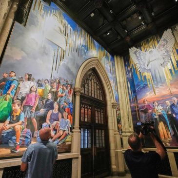 A massive mural honoring NYC immigrants now fills the entrance to St. Patrick’s Cathedral