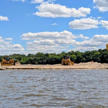 Manmade island rising in Mississippi River near Hastings
