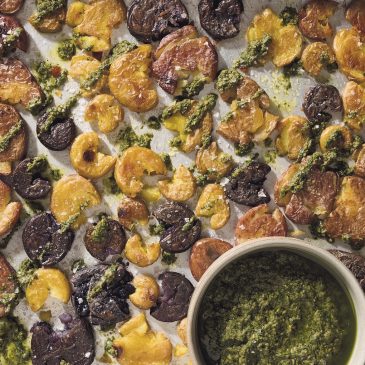 Recipe: Roasted smashed baby potatoes with wild greens pesto