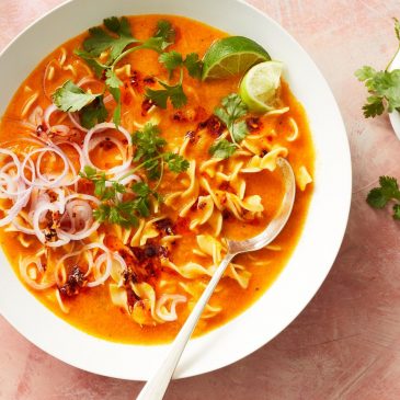 Five weeknight dishes: Creamy butternut squash noodle soup, shrimp and bacon burritas and more