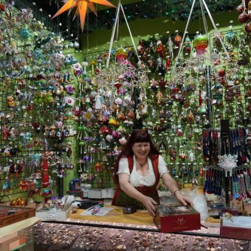 Holiday ornaments decorate life all year long in this Belgian shop