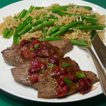 Quick Fix: Beef Tenderloin with Cranberry Mustard Sauce and Green Beans with Rice