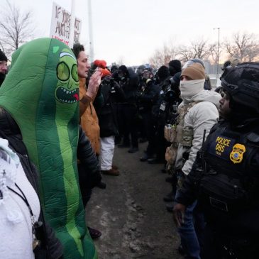 Red Wing man dons a pickle costume to protest ICE