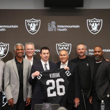 Raiders introduce new coach Klint Kubiak with a nod to their storied past